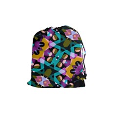 Digital Futuristic Geometric Pattern Drawstring Pouch (medium) by dflcprints