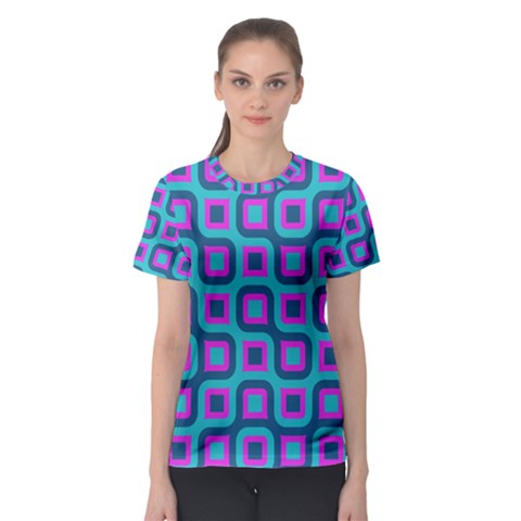 Blue Purple Squares Pattern Women s Sport Mesh Tee by LalyLauraFLM