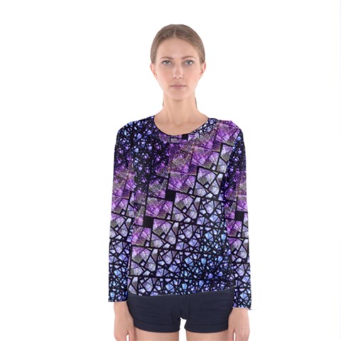 Dusk Blue And Purple Fractal Women s Long Sleeve T-shirt by KirstenStar