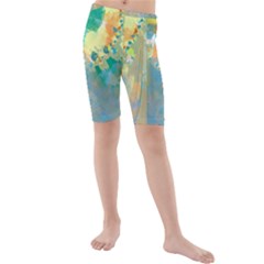Abstract Flower Design In Turquoise And Yellows Kid s Swimwear