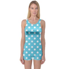 Sky Blue Polka Dots Women s Boyleg One Piece Swimsuits by GardenOfOphir
