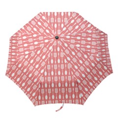 Coral And White Kitchen Utensils Pattern Folding Umbrellas by GardenOfOphir