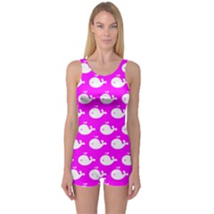 Cute Whale Illustration Pattern Women s Boyleg One Piece Swimsuits by GardenOfOphir