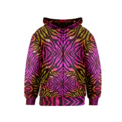 Florescent Pink Zebra Pattern  Kids Zipper Hoodies by OCDesignss