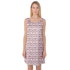 Light Pink And White Owl Pattern Sleeveless Satin Nightdresses by GardenOfOphir