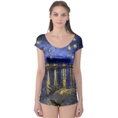 Vincent Van Gogh Starry Night Over The Rhone Short Sleeve Leotard by MasterpiecesOfArt