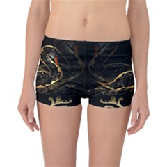 Wonderful Swan In Gold And Black With Floral Elements Boyleg Bikini Bottoms by FantasyWorld7