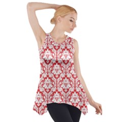 Poppy Red Damask Pattern Side Drop Tank Tunic by Zandiepants