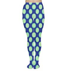 Mod Retro Green Circles On Blue Women s Tights