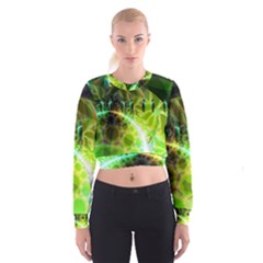 Dawn Of Time, Abstract Lime & Gold Emerge Women s Cropped Sweatshirt