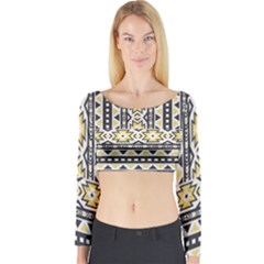 Ornamental Black And Yellow Boho Pattern Long Sleeve Crop Top
