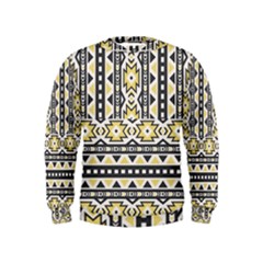 Ornamental Black And Yellow Boho Pattern Kids  Sweatshirt by TastefulDesigns