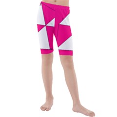 Funny Hot Pink White Geometric Triangles Kids Art Kid s Mid Length Swim Shorts by yoursparklingshop