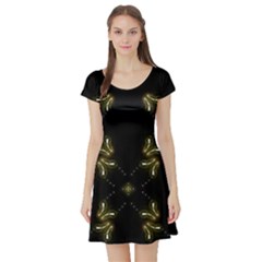 Festive Black Golden Lights  Short Sleeve Skater Dress by yoursparklingshop