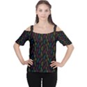 Whimsical Feather Pattern, Bright Pink Red Blue Green Yellow, Women s Cutout Shoulder Tee View1
