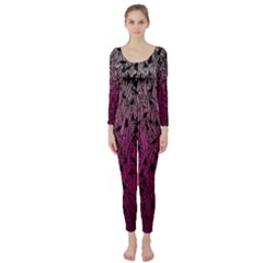 Pink Ombre Feather Pattern, Black, Long Sleeve Catsuit by Zandiepants
