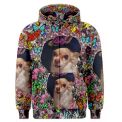 Chi Chi In Butterflies, Chihuahua Dog In Cute Hat Men s Zipper Hoodie by DianeClancy