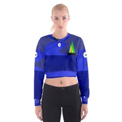 Blue Monster Fish Women s Cropped Sweatshirt by Valentinaart