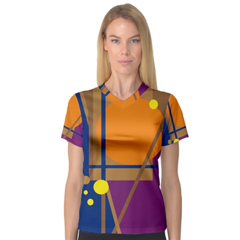 Decorative Abstract Design Women s V-neck Sport Mesh Tee by Valentinaart