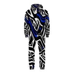 Deep Blue, Black And White Abstract Art Hooded Jumpsuit (kids)