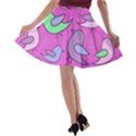 Pink birds pattern A-line Skater Skirt View2