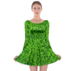 Shamrock Clovers Green Irish St  Patrick Ireland Good Luck Symbol 8000 Sv Long Sleeve Skater Dress by yoursparklingshop