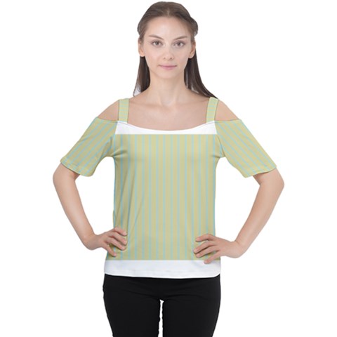 Summer Sand Color Blue Stripes Pattern Women s Cutout Shoulder Tee by picsaspassion