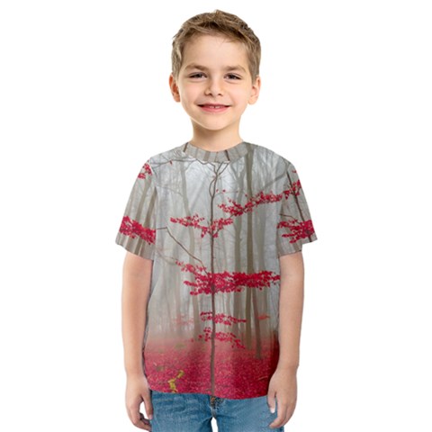 Magic Forest In Red And White Kids  Sport Mesh Tee by wsfcow