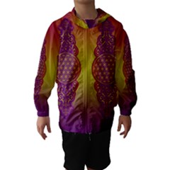 Flower Of Life Vintage Gold Ornaments Red Purple Olive Hooded Wind Breaker (kids) by EDDArt
