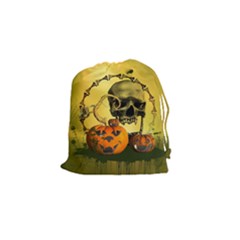 Halloween, Funny Pumpkins And Skull With Spider Drawstring Pouches (small) 