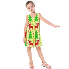 Xmas Reindeer Pattern - Yellow Kids  Sleeveless Dress