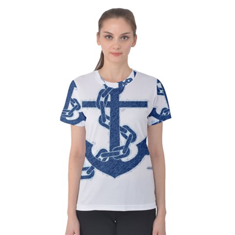 Blue Anchor Oil Painting Art Women s Cotton Tee by picsaspassion