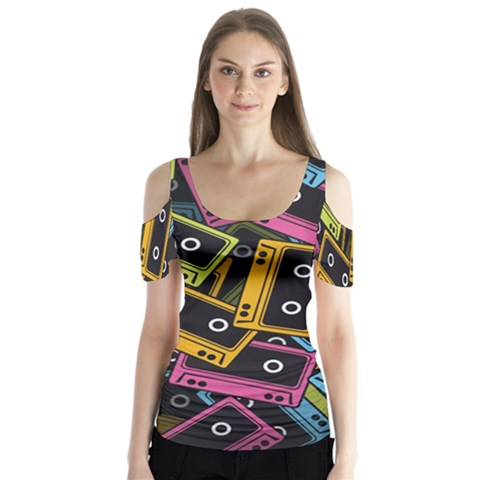 Type Pattern Butterfly Sleeve Cutout Tee  by Amaryn4rt