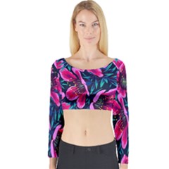 Purple Flowers Long Sleeve Crop Top by Brittlevirginclothing