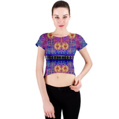 Festive Decorative Moonshine Crew Neck Crop Top by pepitasart