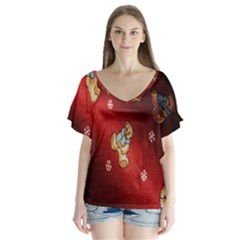 Background Fabric Flutter Sleeve Top