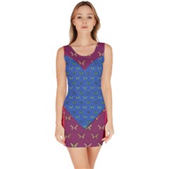 Butterfly Heart Pattern Sleeveless Bodycon Dress