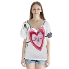 You Are My Beat / Pink And Teal Hearts Pattern (white)  Flutter Sleeve Top by FashionFling