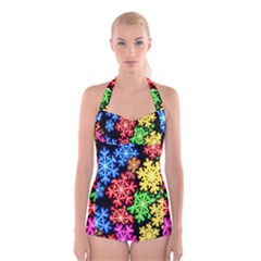 Colourful Snowflake Wallpaper Pattern Boyleg Halter Swimsuit  by Nexatart