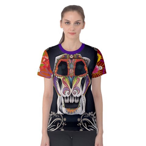 Sugarskull Multimodel Bodypaint Image - Women s Cotton Tee by livingbrushlifestyle