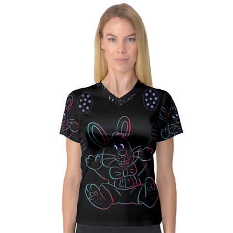 Easter Bunny Hare Rabbit Animal Women s V-neck Sport Mesh Tee by Amaryn4rt