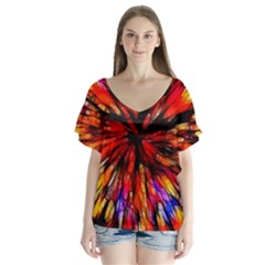 Color Batik Explosion Colorful Flutter Sleeve Top