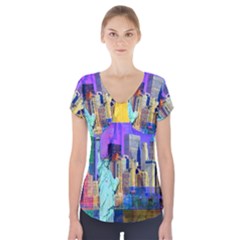 New York City The Statue Of Liberty Short Sleeve Front Detail Top by Amaryn4rt