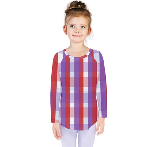 Gingham Pattern Checkered Violet Kids  Long Sleeve Tee by Simbadda