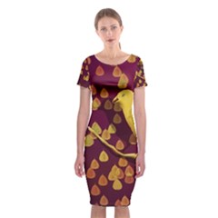 Bird Design Wall Golden Color Classic Short Sleeve Midi Dress by Simbadda