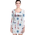 Seaside Nautical Themed Pattern Seamless Wallpaper Background Long Sleeve Velvet Bodycon Dress View1