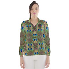 Beautiful Peacock Feathers Seamless Abstract Wallpaper Background Wind Breaker (women) by Simbadda