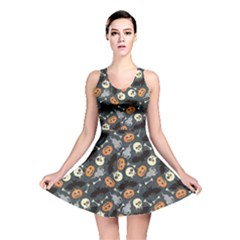 Colorful Halloween Pattern With Pumkins Bats And Skulls Reversible Skater Dress