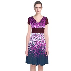 Dark Red Snowy Short Sleeve Front Wrap Dress by CoolDesigns