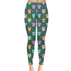 Green Tone Colorful Owls Pattern Leggings 